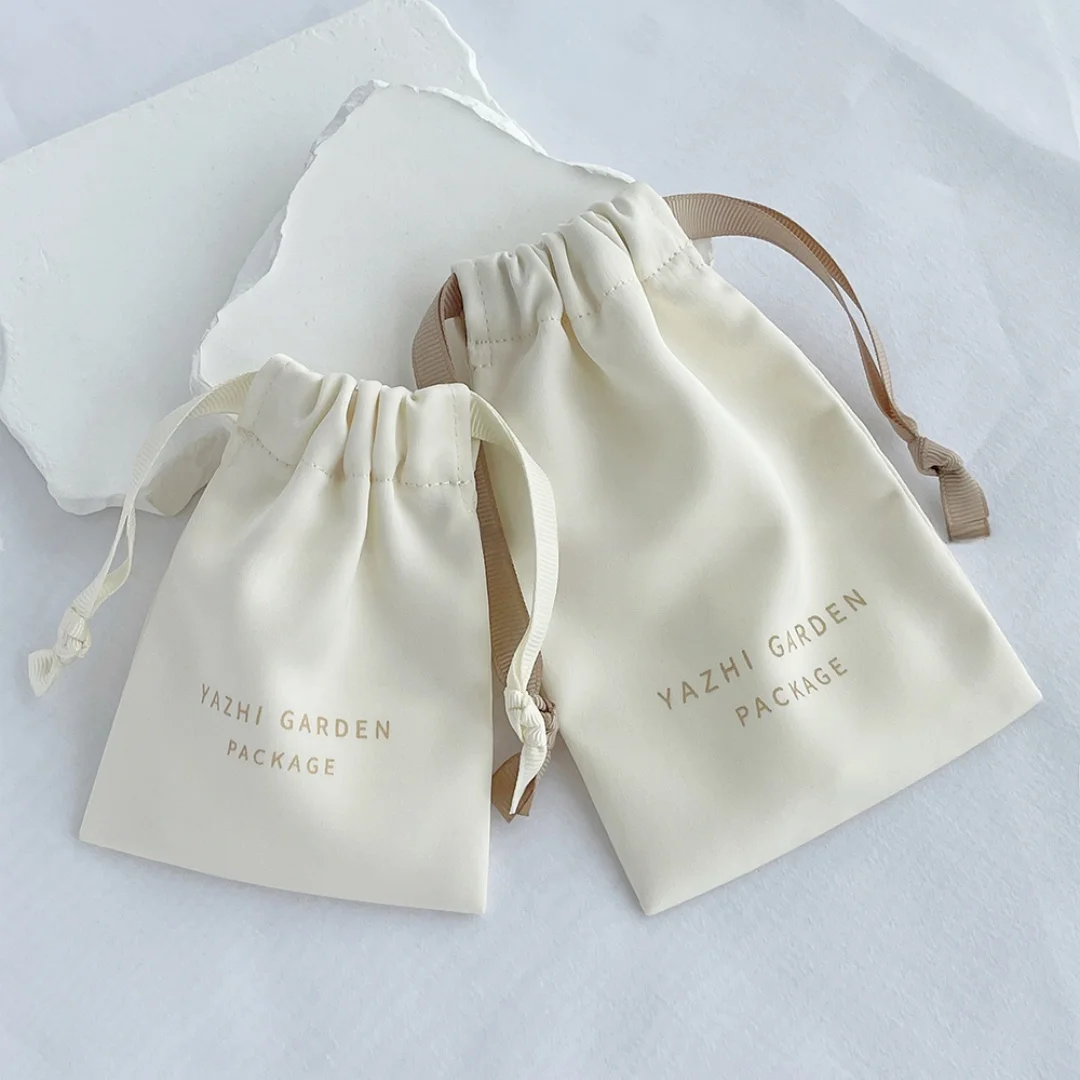 Custom Logo Silk Satin Jewelry Gift Bags  Drawstring Earring Ring Packaging Organizer Pouch Wedding Favor Candy Bag