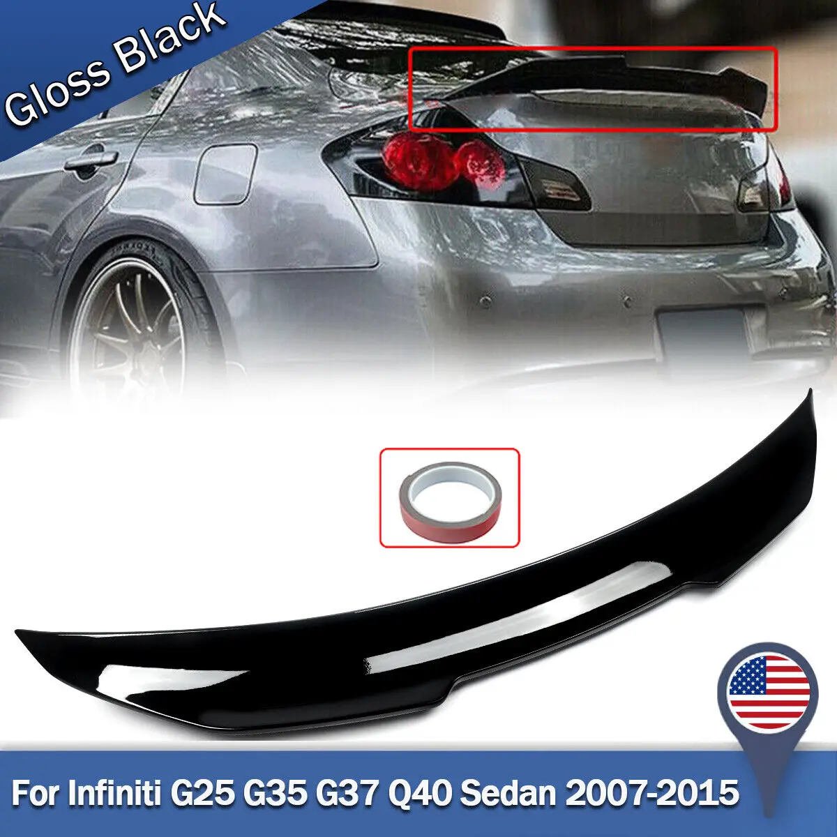

Car Trunk Spoiler For INFINITI G37 G35 G25 Sedan 4-Door 2007-2015 Gloss Black PMS Style HighKick Duckbill Trunk Wing Spoiler