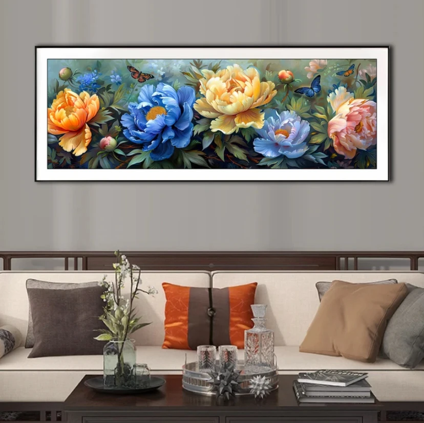 9ct 60X180cm Peony Flowers Pre-Printed Cross Stitch DIY Embroidery Set Handmade Handicraft Floss Needle Crafts 51 Colors