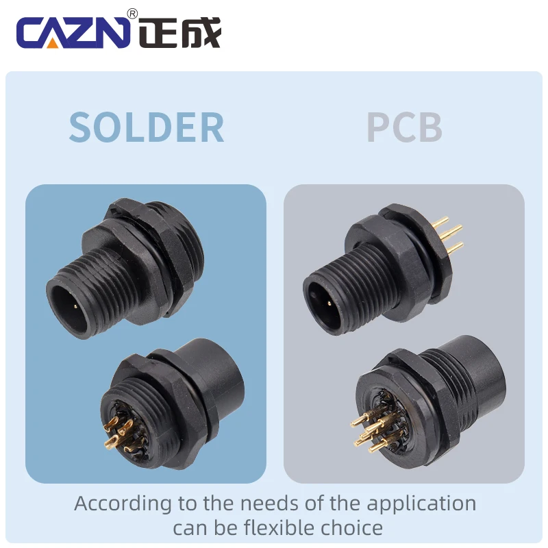 Plastic Industrial M12 Socket Panel Mount Sensor Connectors 2/3/4/5/6/8/12/17 Pins PCB Socket For Communication Equipments