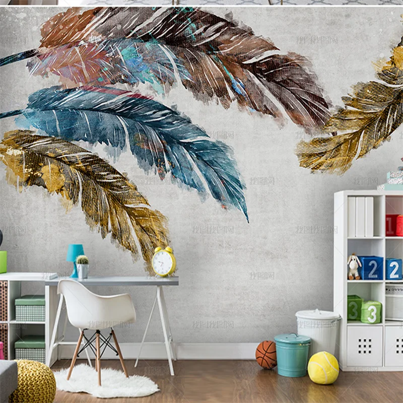 custom 3D Nordic simple small fresh wallpaper Abstract watercolor feather mural bedroom TV sofa background wall living room 8d