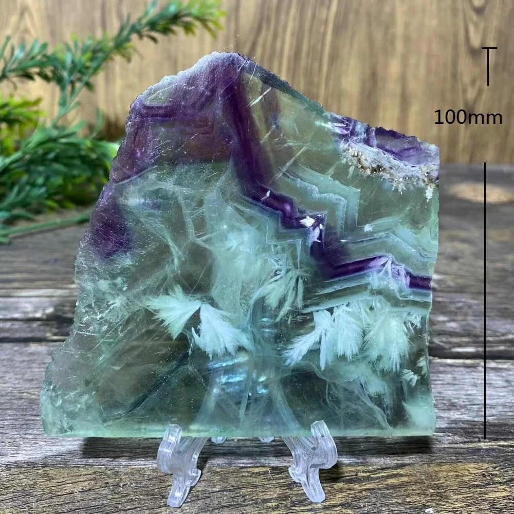 Crystal Natural Feather Fluorite Slab Slice Stone Quartz Mineral Beauty Gemstones Minerals Spiritual Ornaments Home Decoration