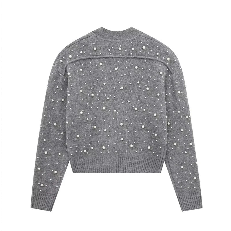 Autumn Winter Warm Cardigan Sweater Casual Hand Artificial pearls Knit Women's Clothing Knitwear Soft Female Zipper Tops Coat