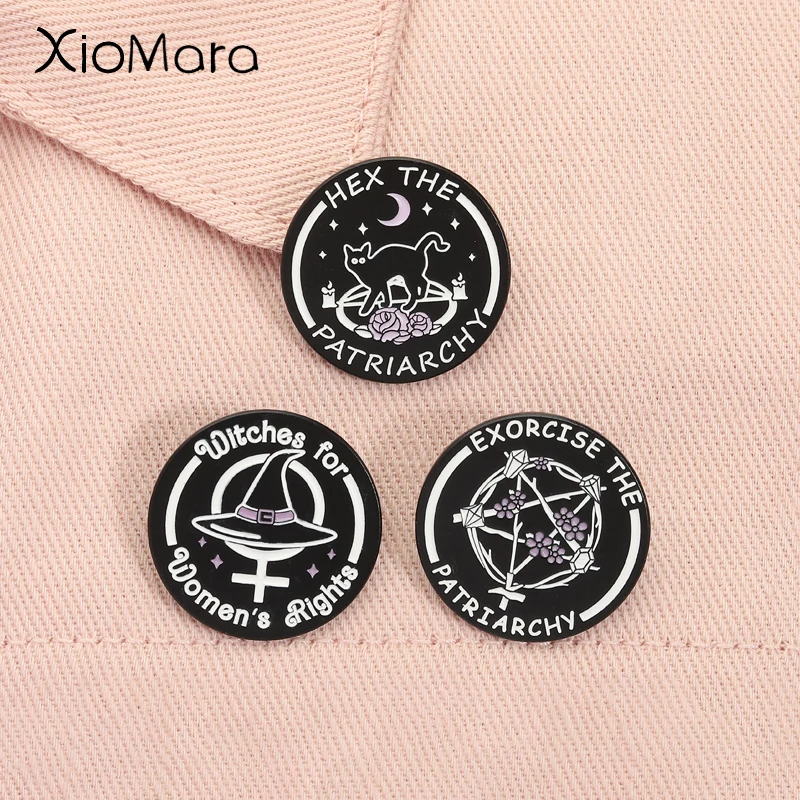 

Witches For Women's Rights Enamel Pins Feminist Witch Exorcise The Patriarchy Hex The Patriarchy Brooches Lapel Badge Jewelry