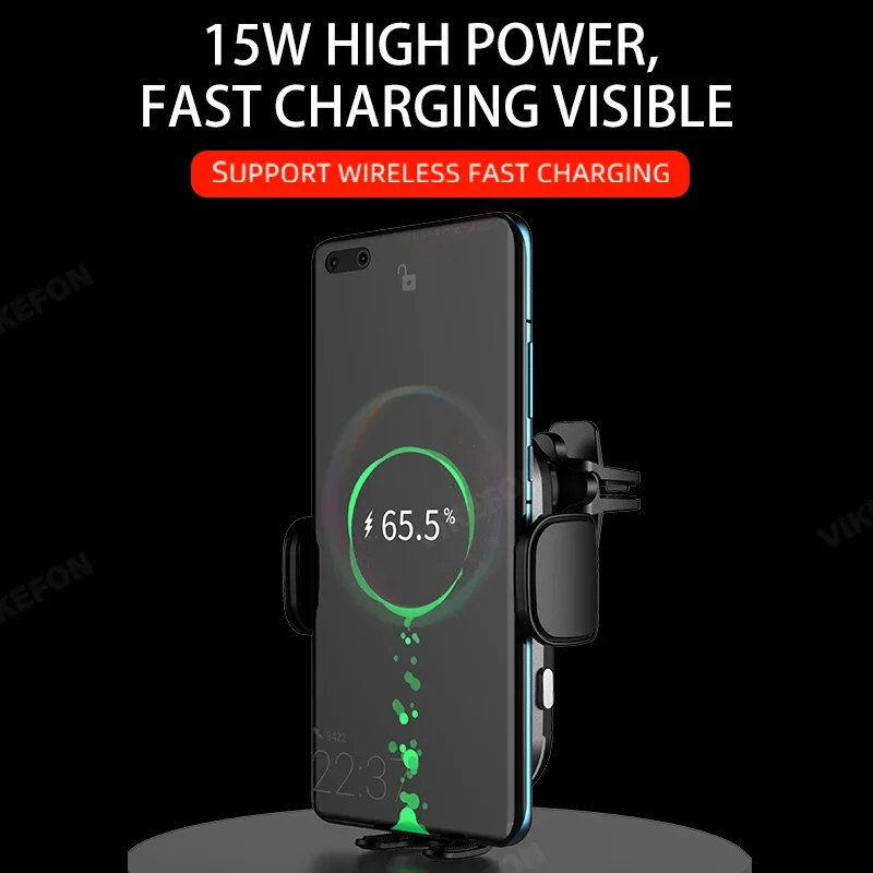 VIKEFON Car Wireless Charger Automatic Car Mount Phone Holder Stand 15W Fast Charging Station for iPhone 15 14 13 Samsung Xiaomi