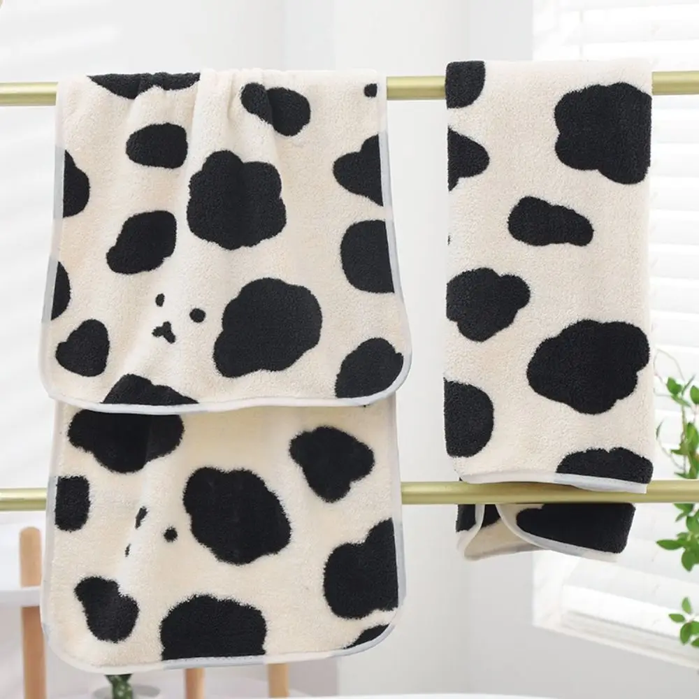 

Highly Absorbent Coral Velvet Towel Extra Soft Cartoon Cow Print Shower Towel Lint-free Thickened Facial Towel Home Kitchen