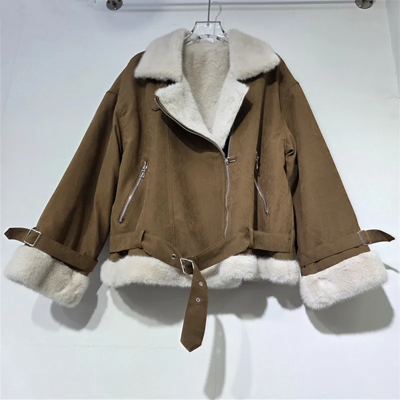 European and American Style Large Size Fur Integrated Lamb Wool Jacket Women's 2026 Winter Short Lapel Imitation Suede Jacket