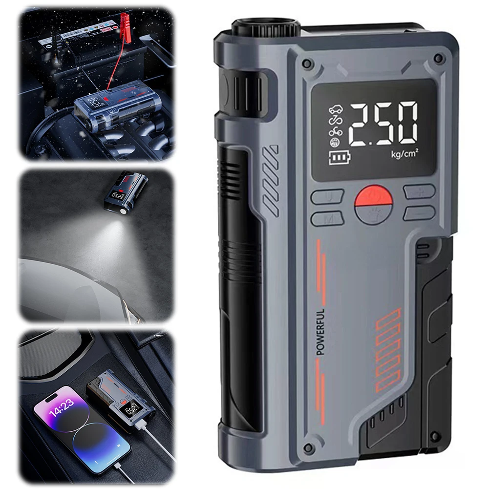 

150PSI Portable Wireless Car Air Pump Jump Starter with Light and Power Display for Tires Bicycles and Sports Balls