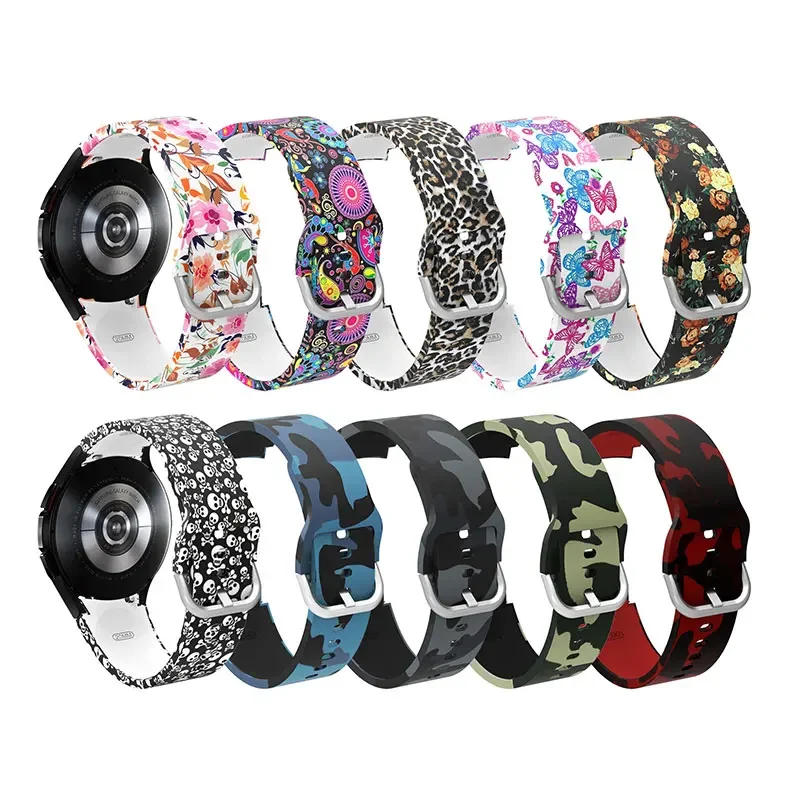 20/22mm Printed silicone strap For Samsung Galaxy Watch 4/5/5Pro 40 44 45mm Band Comfort wrist Exquisite leopard print watchband