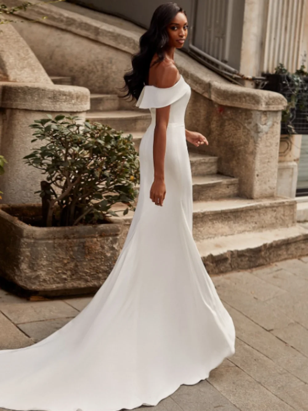 2024 New Type Elegant  Luxurious Off The Shoulder Simple Elegant Stretch Crepe Vestidos De Novia Wedding Dress Bridal Gowns