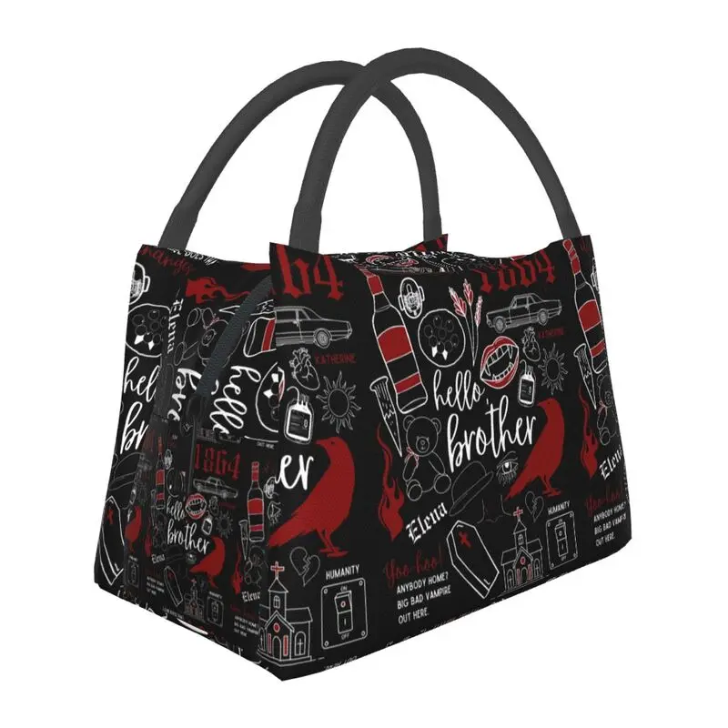 

The Vampire Diaries Insulated Lunch Bag for Work Office Damon Salvatore Doodles Portable Thermal Cooler Lunch Box Women