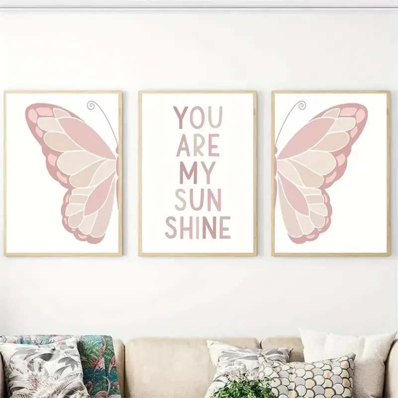 3pcs Canvas Poster, Aesthetic Trendy Posters, Girls Positive Affirmation Canvas Wall Art, You Are My Sunshine, LightpinkSplit Bu