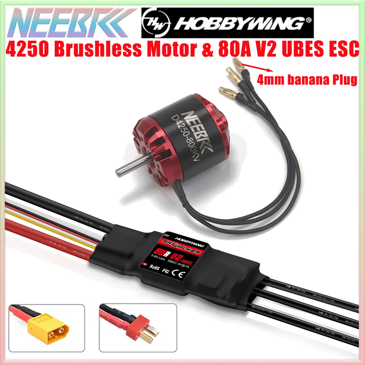 4250 600KV 800KV Outrunner Borstelloze Motor SKYWALKER 80A V2 ESC UBEC Snelheidsregelaar voor FPV Dron Fix-wing Vliegtuigen Multicopter - afbeelding 2