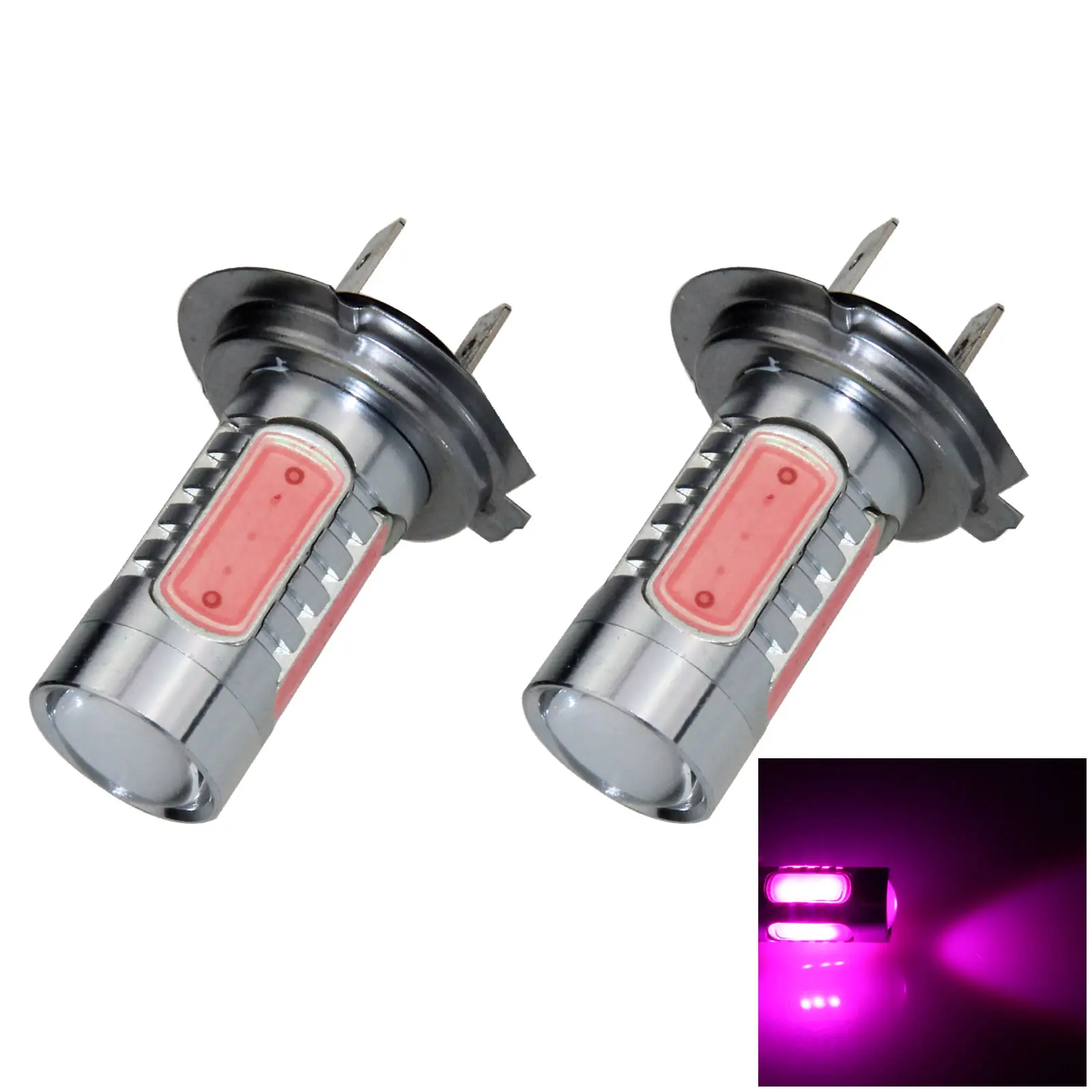 2x Pink AUTO H7 Exterior Lamp Head Light 5 Emitters COB SMD LED PX27d H158-P