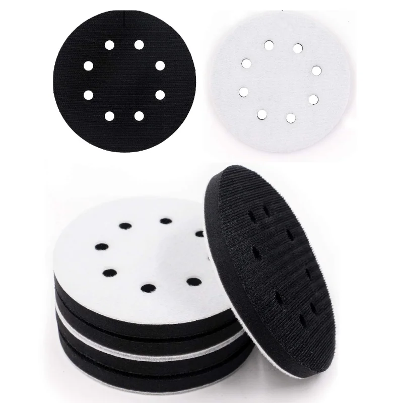

5Pcs 5 Inch 8Hole Sanding Pads, Soft Density Interface Pad, Hook & Loop Sponge Cushion Buffer Backing Pad for Orbital Sander