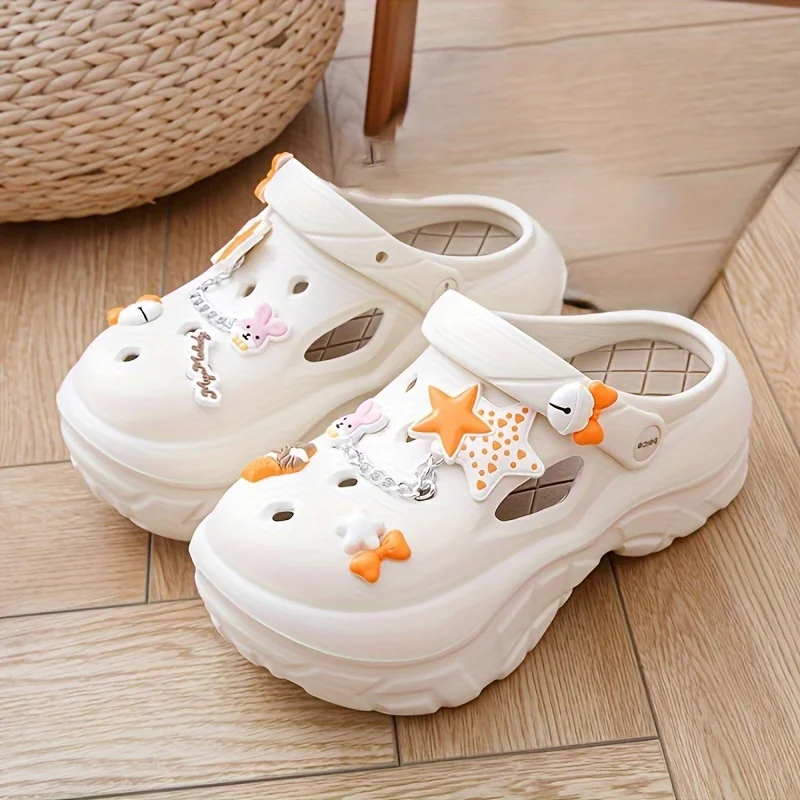 Women\'s Platform Clogs, Kawaii Charms Closed Toe Non Slip EVA Sandals, Indoor Outdoor Garden Beach Slides