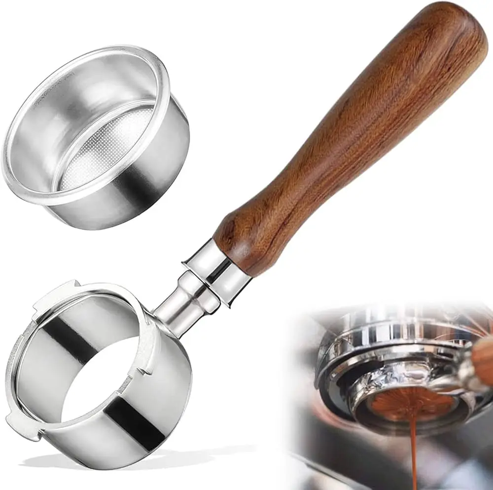 

Заказ напрямую с несколькими руками, 54 мм, бездонный портафильтр, съемная нержавеющая сталь, 3 уха, бариста, эспрессо, твердая деревянная ручка