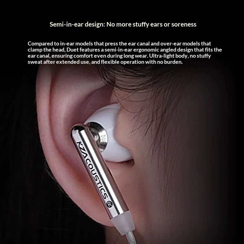 Kz Duet Earphone Hifi Bass Earbud Quad-Core Dual Dynamic Driver Units Headset Hd Dual-Mic Array Detachable Design image 3