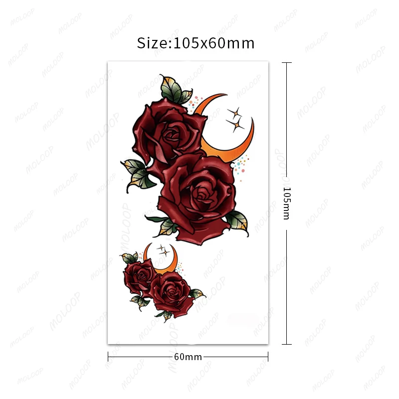 Tattoo Stickers Sexy Red Rose Color Flowers Fake Tattoos Waterproof Temporary Arm Belly Hand Tatoos for Women Men Makeup Art