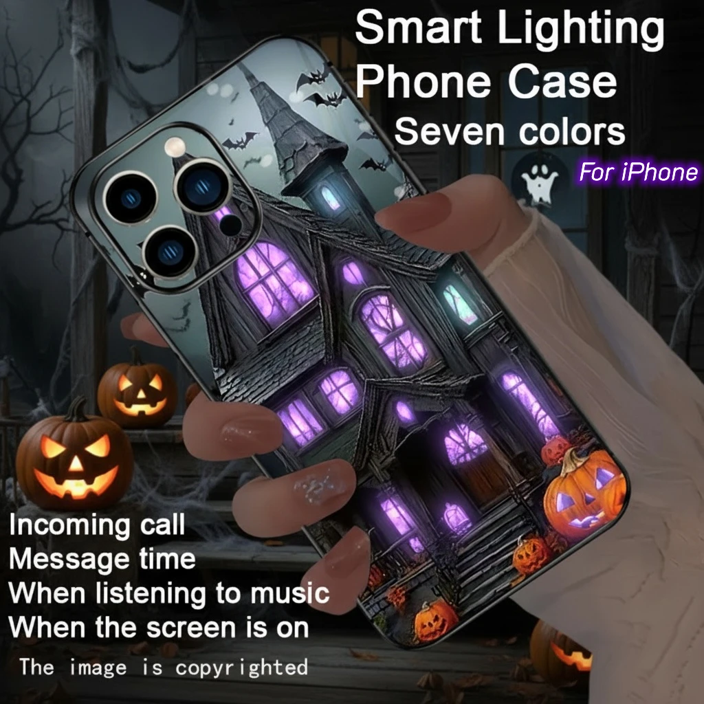 Halloween Themed Castle Luminous Phone Cases for IPhone 18 17 16 15 14 13 12 11 Pro Max X XR 8 7 Plus Skull Skeleton LED Cover