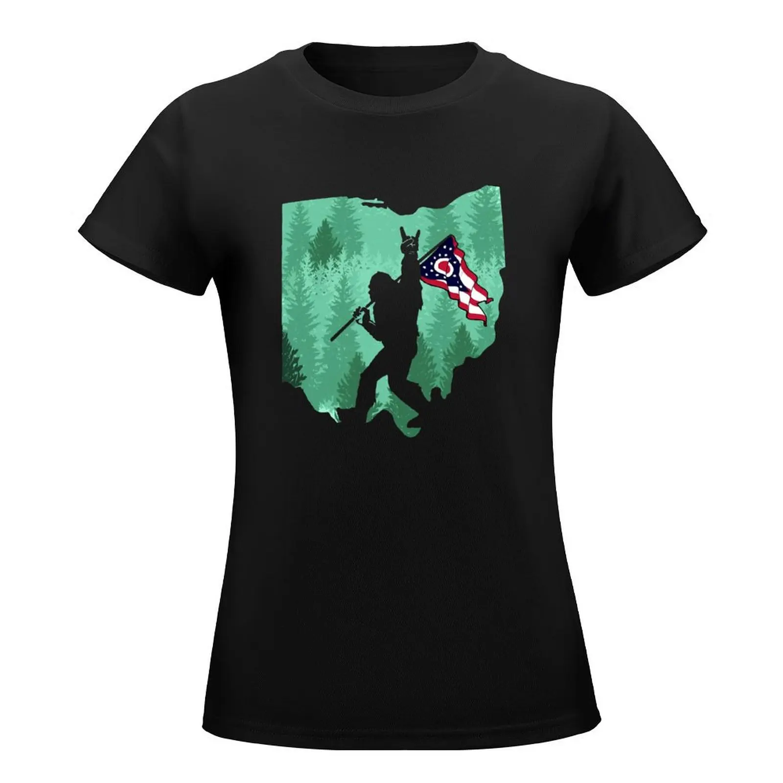 Ohio Bigfoot Flag Hooded Team New Style For Trending T-Shirt Short sleeve tee vintage Woman clothes