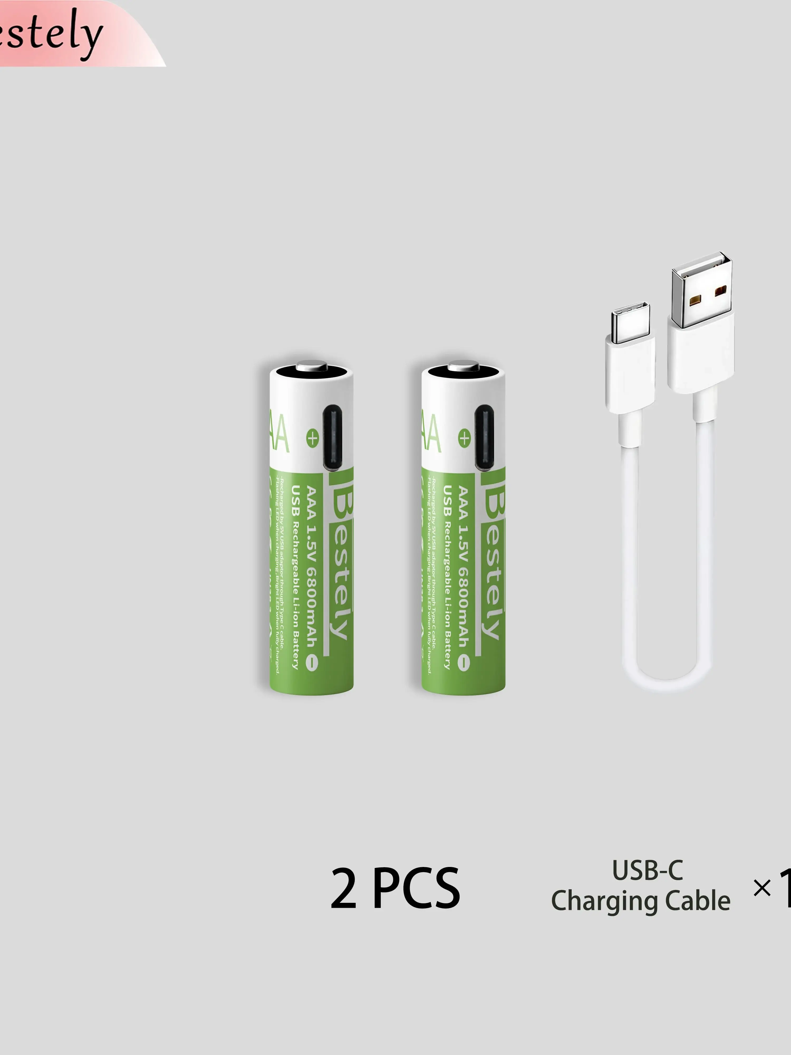 Batterie lithium-ion aste, 1.5V, AAA, 24.com, 6800mAh, USB de type C, 2000 cycles de charge inclus, avec câble gratuit