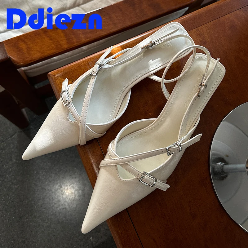 Buckle Women Shoes With Low Heels Fashion Elegant Luxuy Ladies Footwear Pointed Toe Pump Modern Sandals Female Heeled Shoes