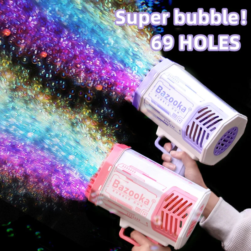 Soap Bubbles Gun Rocket 69 Holes Bubbles Machine Gun Launcher Automatic Blower Soap Toys For Kids Children Gift Pomperos Toys