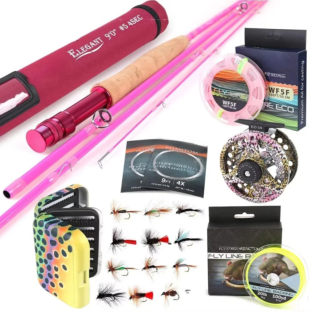 Kit de Vara de Pesca com Mosca TXBUNBOF 6'6''/9'0'' 2/5wt, Combo de Vara e Carretilha com Isca, Linha e Caixa de Pesca, Acessórios de Pesca
