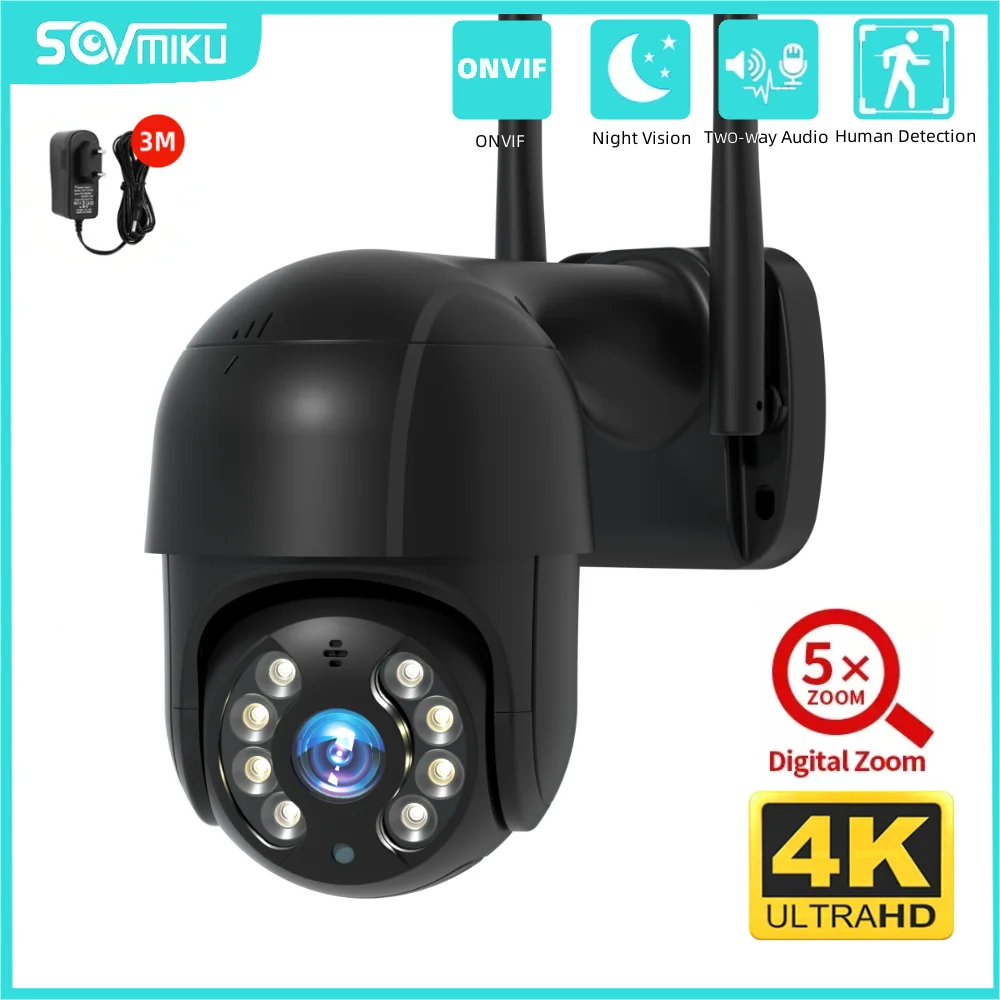 

SOVMIKU 4K 8MP Smart PTZ IP Camera Wifi Surveliance Camera 5x Digital Zoom AI Human Detection ONVIF Wireless CCTV Street Camera