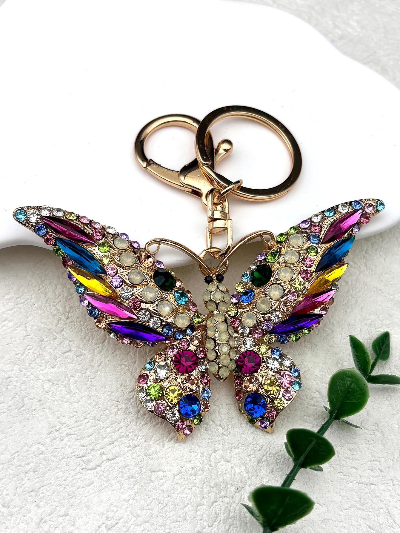 Colorful Rhinestone Butterfly Key Chain Pendant Gold Color Metal Animal Insect Keyring for Women Girl Jewelry Gift llaveros