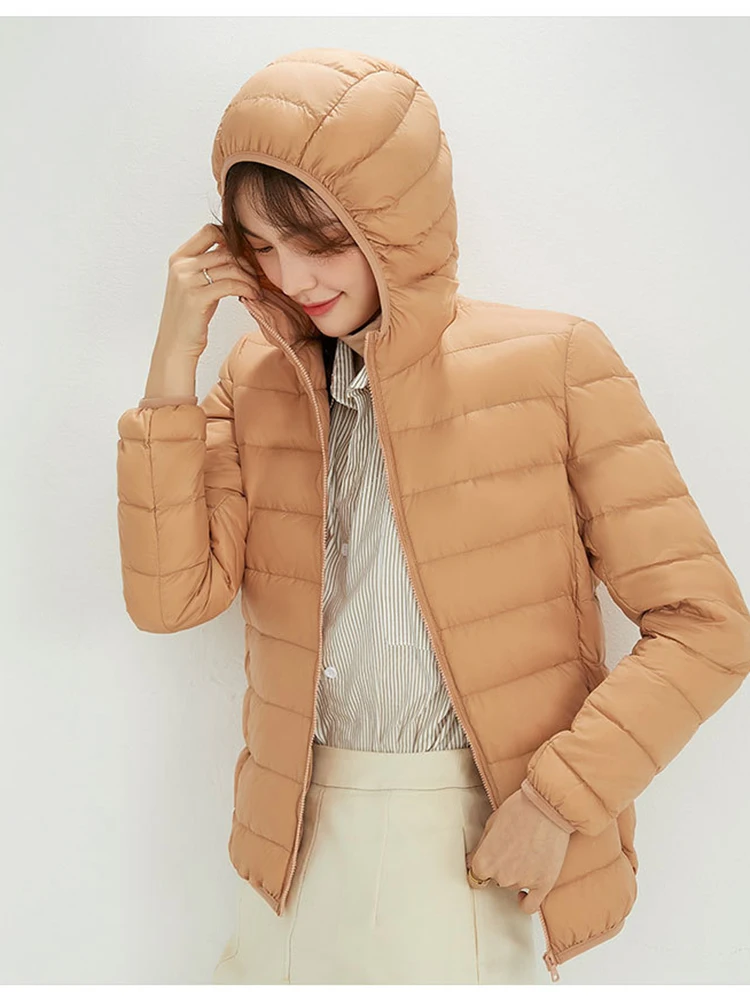 Women\'s Fashionable New Thin Down Jacket with Long Sleeves, Zipper Engine Hooded, Short Coat, cheap shipping cost included