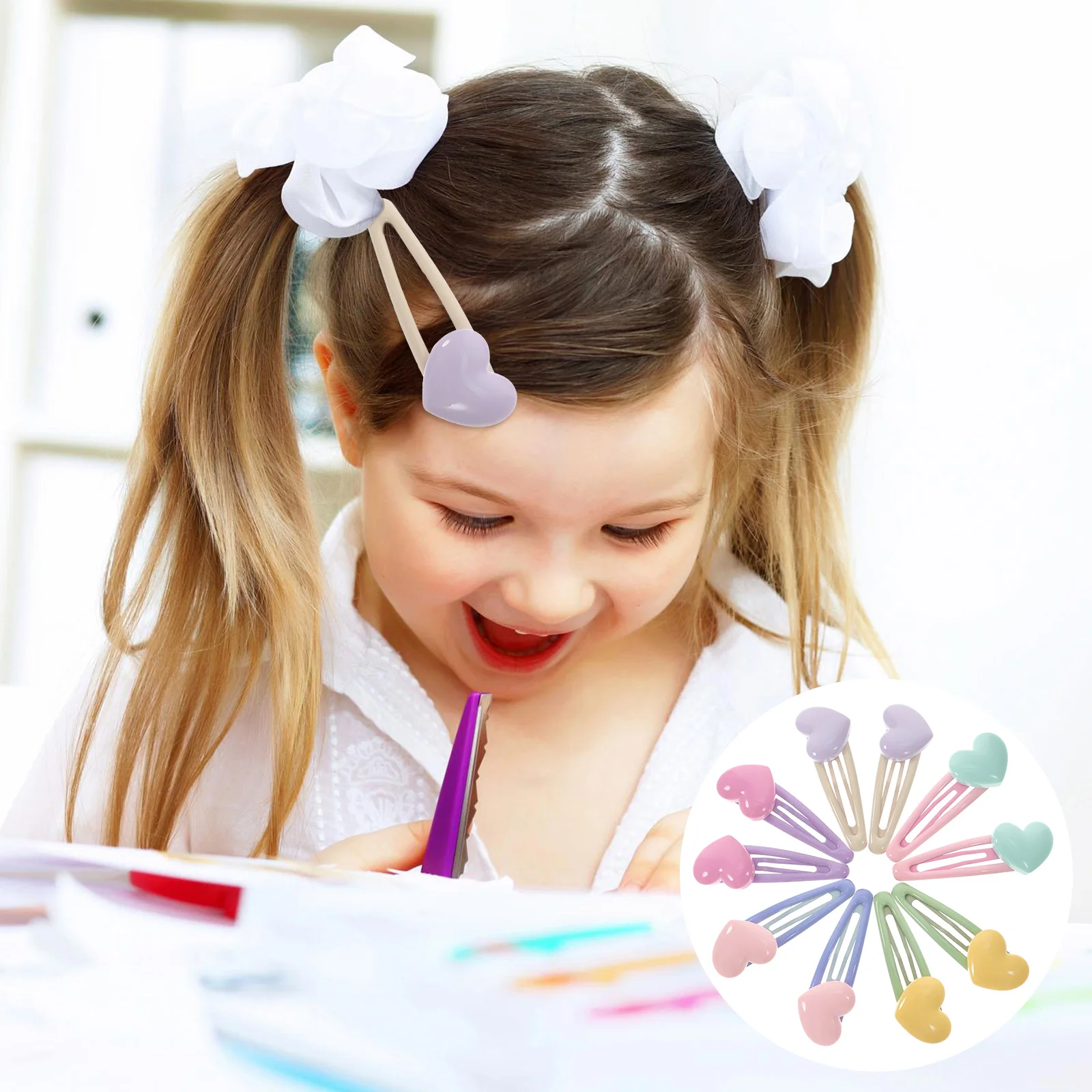 

10 Pcs Love Hairpin Colorful Clip Barrette Heart Clips Accessories for Girls Shaped Snap Barrettes Multicolor