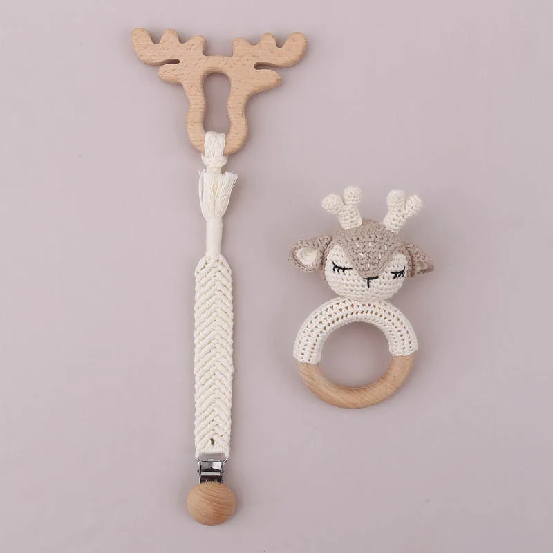 Baby Crochet Rattle Elephant Teether Toys Plush Toys Teething Cotton Towel Wool Brush Weave Gift Box Bath Toys Set view 3