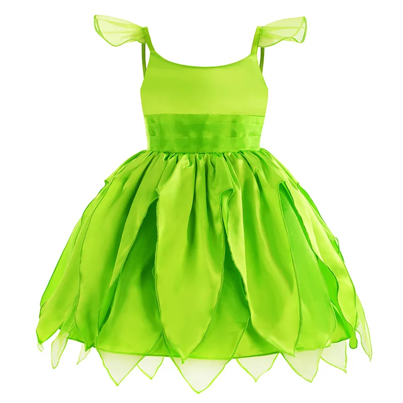 Tinker Bell Fairy Dress for Toddler Elf Cosplay Off Shoulder Knee Length Summer Princess Fancy Costume Girls Halloween Apparel