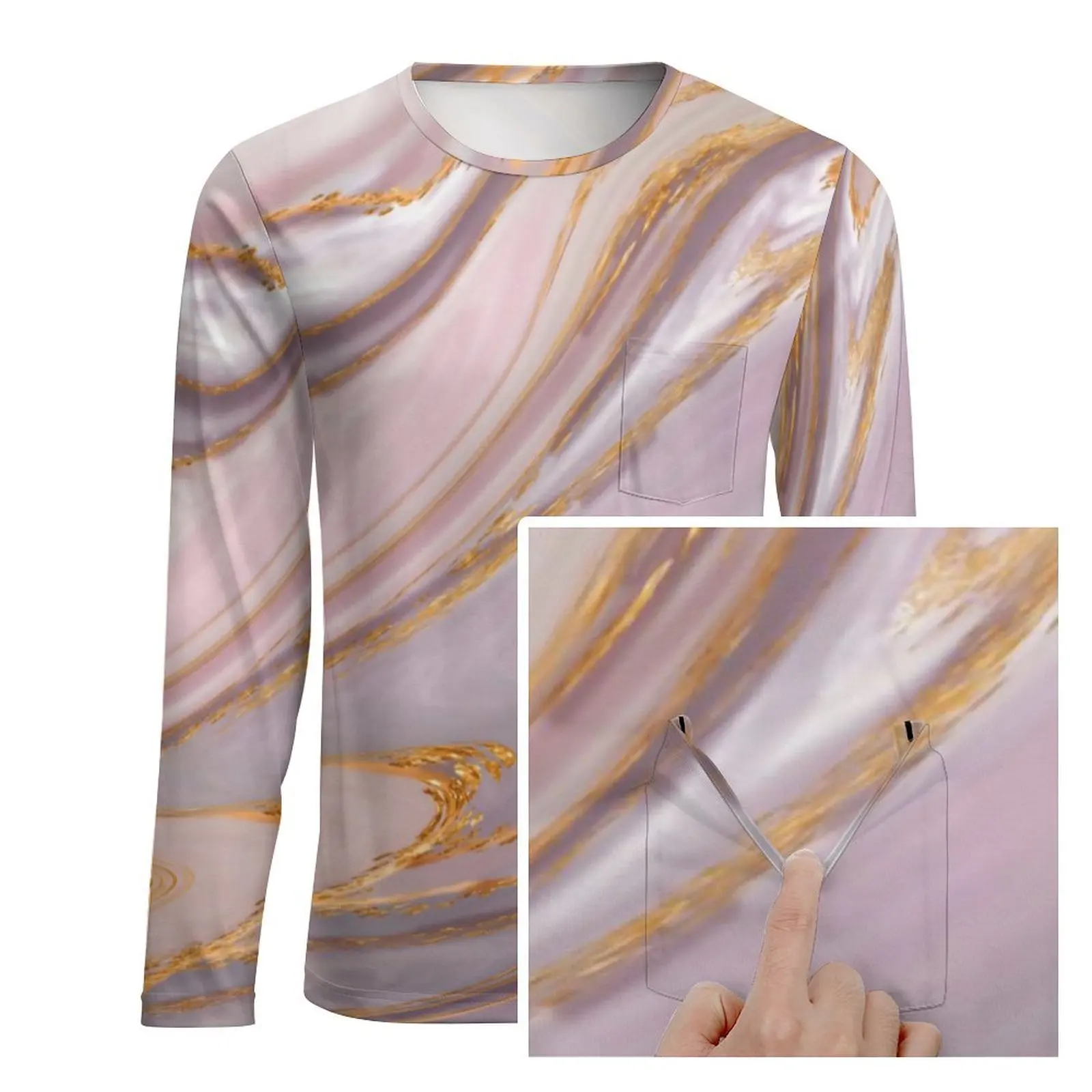 Gold Liquid Print T-Shirt Autumn Rose Marble Classic T-Shirts Mens Vintage Design Tee Shirt Plus Size