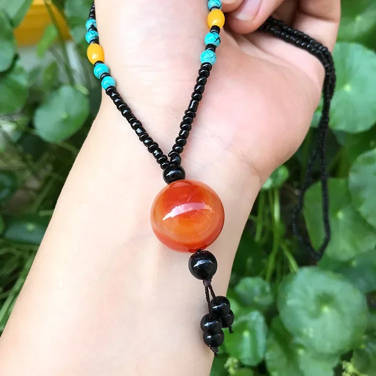 Natural Agate Rough Stone Pendant Necklace Sweater Chain Fine Women's Jewelry Holiday Gift Lucky Transfer Beads