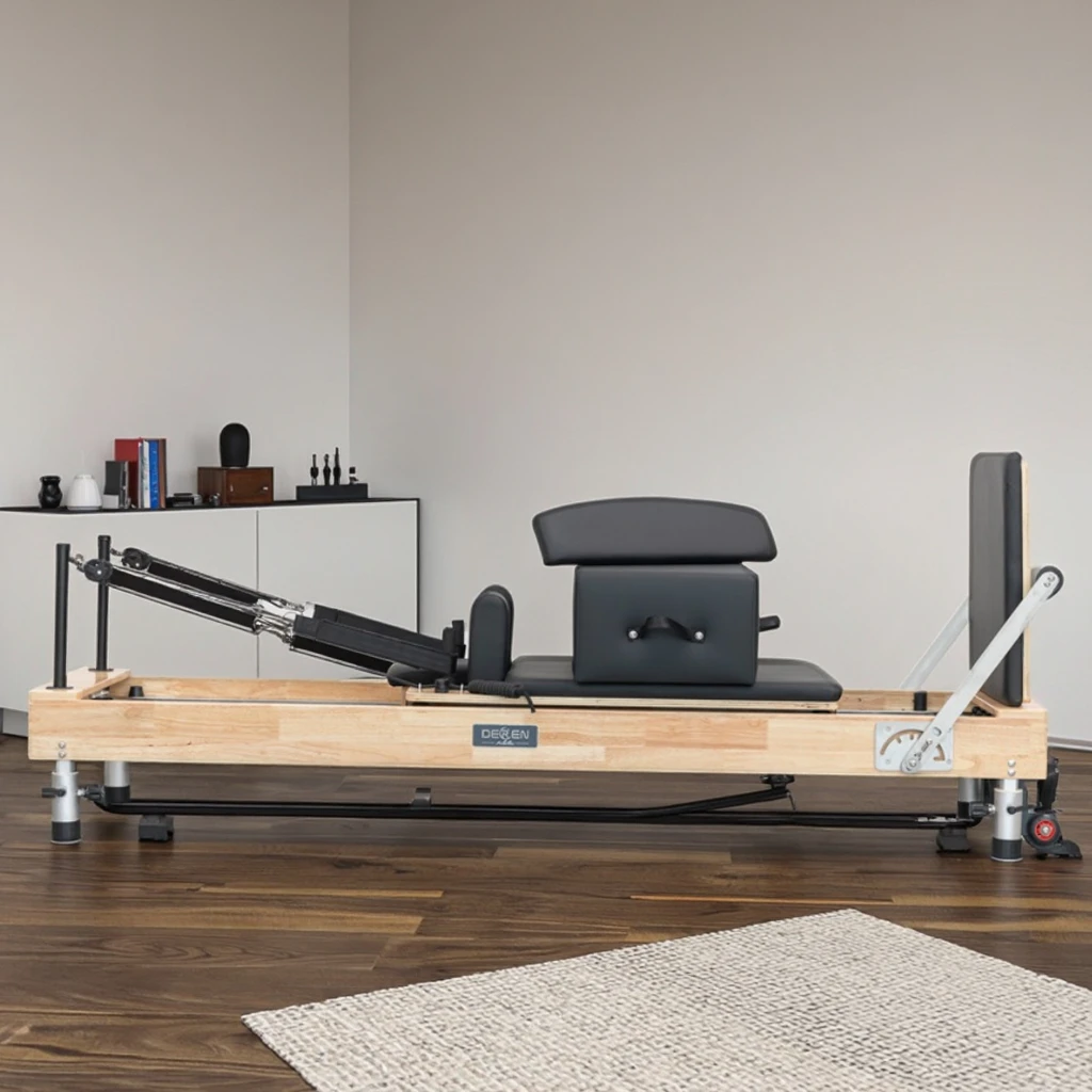 

Manufacturers Hot Sale Wood Pilates Reformer Adjustable Foot Support Durable Portable Eco-Friendly Pilates Studio Equipment