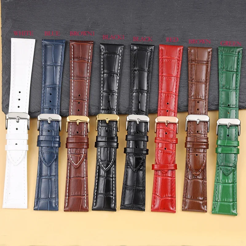 جلد العجل حزام ساعة اليد 18 مللي متر 20 مللي متر 22 مللي متر 24 مللي متر حزام الساعات للنساء الرجال ساعة اكسسوارات الصلبة مشبك أسود براون #6