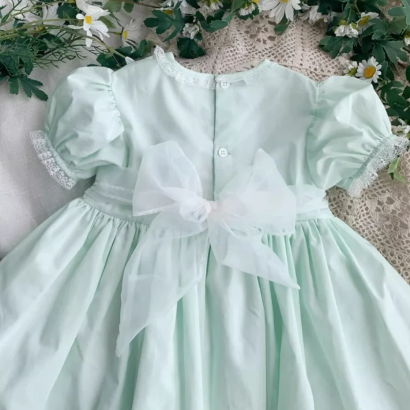 2-10yearsSummer New Girl Baby Princess Dress Up Splicing Lace Court Dress Boutique Girls Sweet Smocking Dress