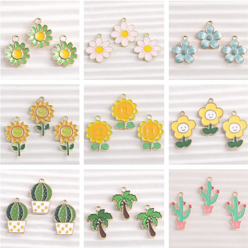 10 sztuk śliczne rośliny Charms emalia drzewo kwiatowe kaktus Charms do tworzenia biżuterii DIY wisiorki naszyjniki spadek kolczyki rzemiosło dostaw