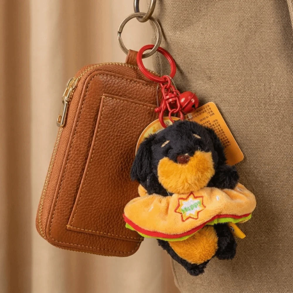 Multi-functional Keychain Soft Skin-friendly Elastic Hair Tie Stuffed Puppy Bag Pendant Sturdy Metal Key Ring
