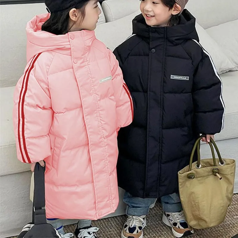 

Children's Thick Down Jacket Medium Length Jacket for Girls Hooded Boys Outerwear Autumn Winter Long Cotton Parkas Kids Clothes