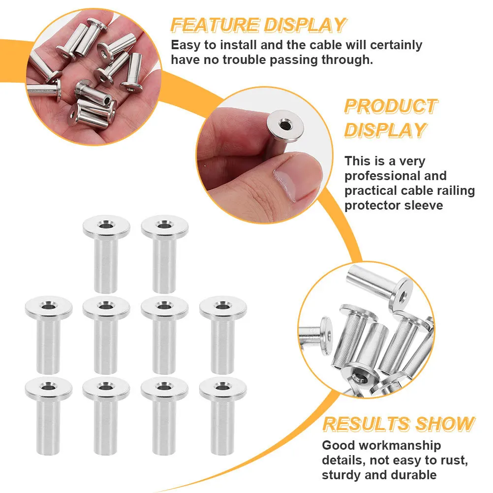 8Pcs Cable Protector Sleeves Stainless Steel Deck Cable Protector Anti-Wear Wire Rope Protective Sleeve for DIY Balustrade