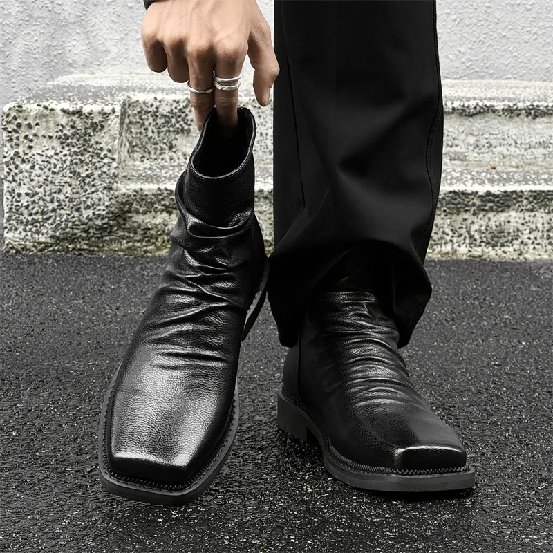 New Fashion Autumn Winter Vintage British Men Ankle Boots  Shoes for Men Fold Designer Military Boots Black Outdoor Men Boots