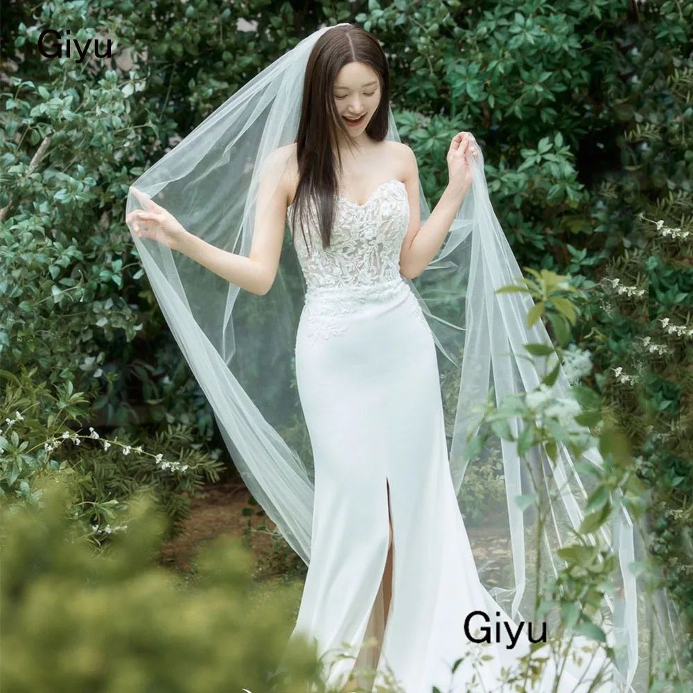 Giyu Elegant Lace Followers Korea Wedding Dress For Woman Sweetheart Collar Slit Mermaid Trumpet 웨딩드레스 Bridal Gown