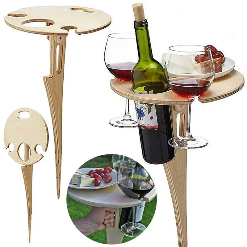 

Outdoor Wine Table Portable Picnic Table Wine Glass Rack Collapsible Table