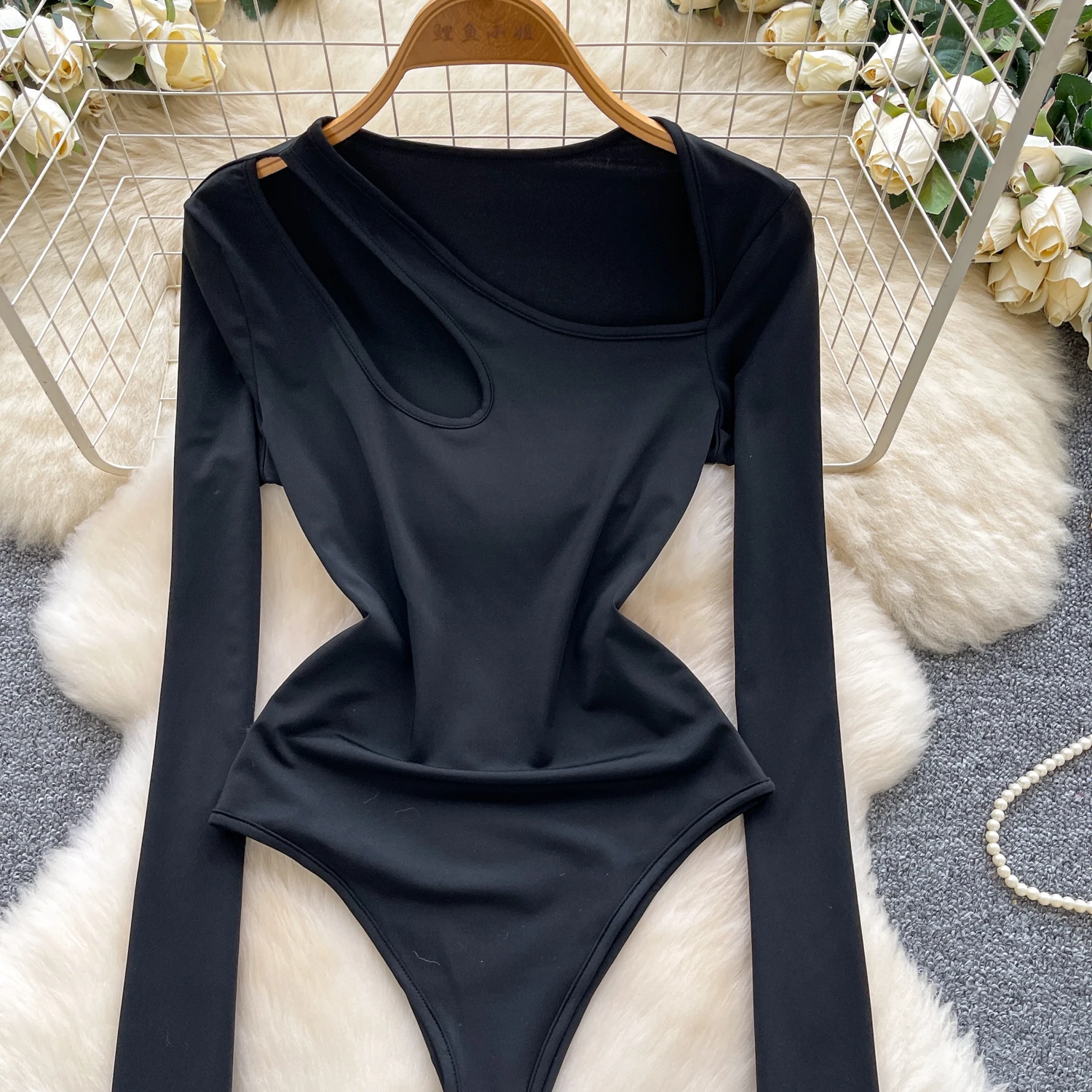 Hotsweet Elegant long sleeve O-Neck Bodysuits Straps Sexy Streetwear High Street Autumn Winter Jumpsuit