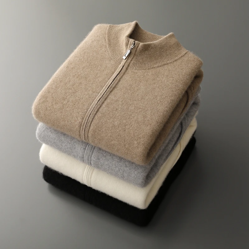 

2025 ANGEL Men's 100% Cashmere Sweatercoat Autumn Winter Thick Zipper Cardigan Casual Smart Coat Luxury Knitwear Cashmere Tops