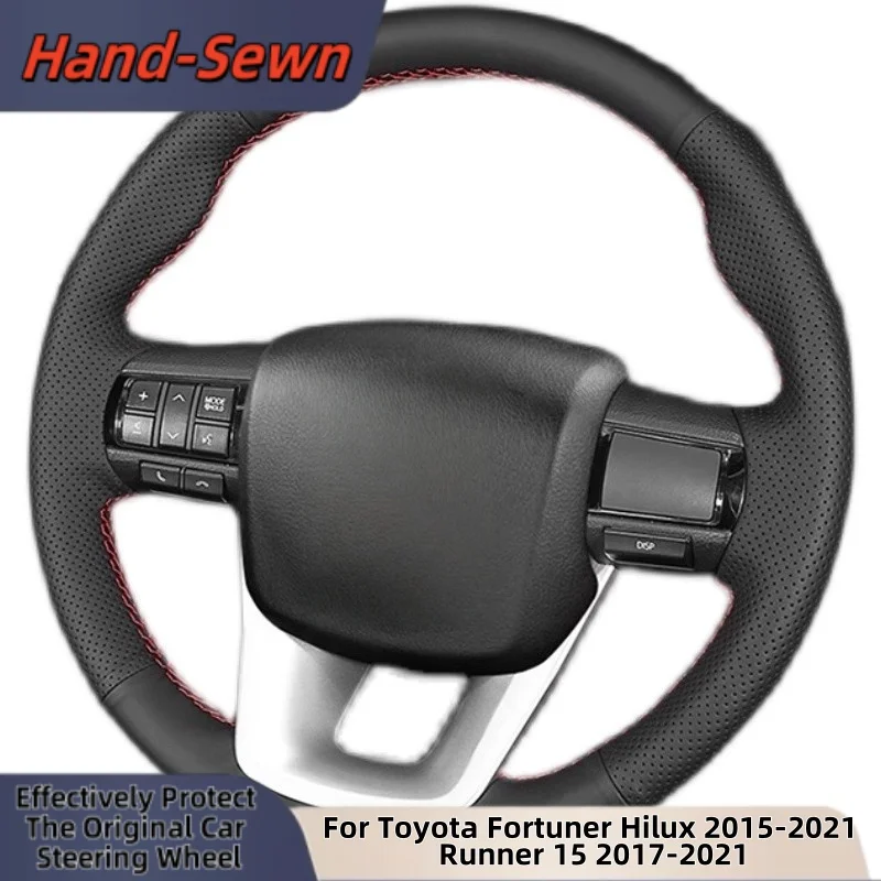 

Car Steering Wheel Cover Hand-Sewn Genuine Leather For Toyota Fortuner Hilux 2015-2021 Runner 15 2017-2021 Car Interior Accessor